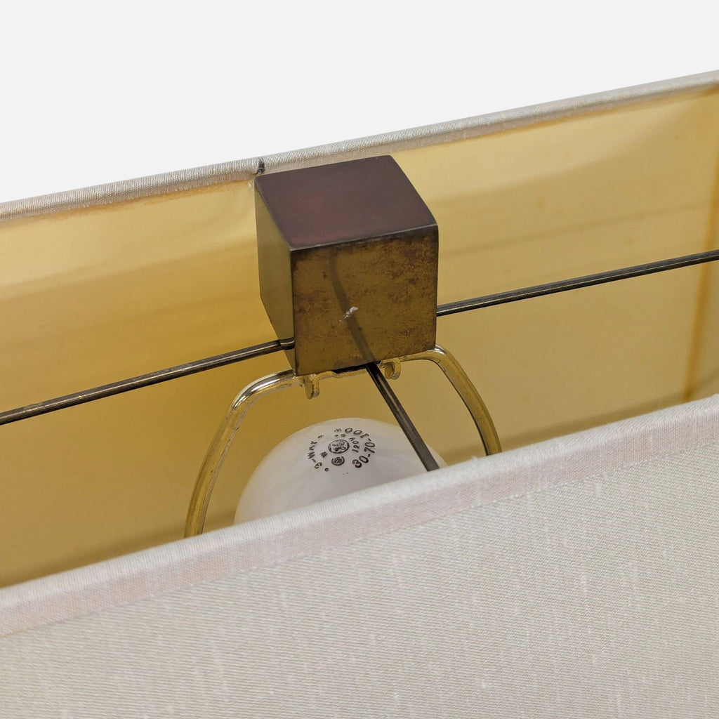 Gump's Modern Brass Circle Table Lamp with Rectangular Shade