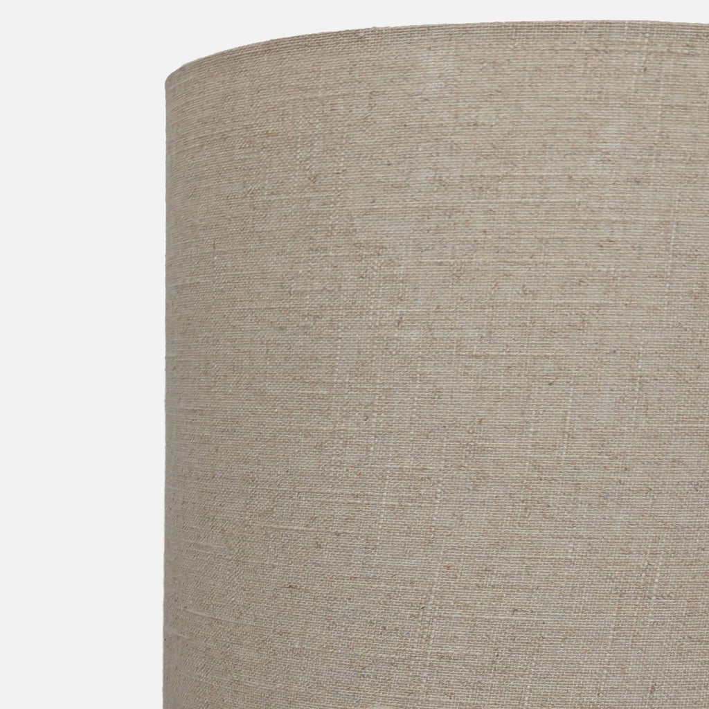 Modern Table Lamp with Beige Fabric Shade and Striped Pottery Base