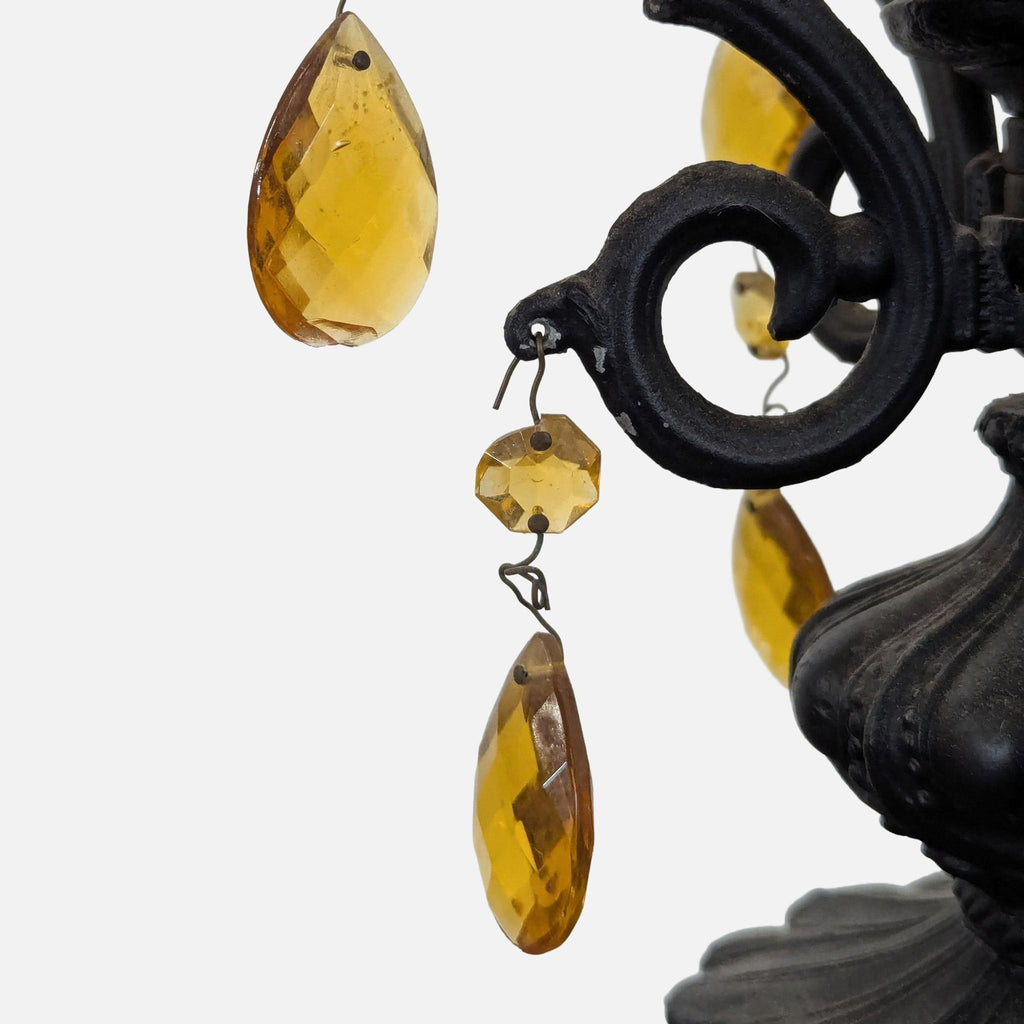Vintage Hollywood Regency Amber Glass & Wrought Iron Table Lamp