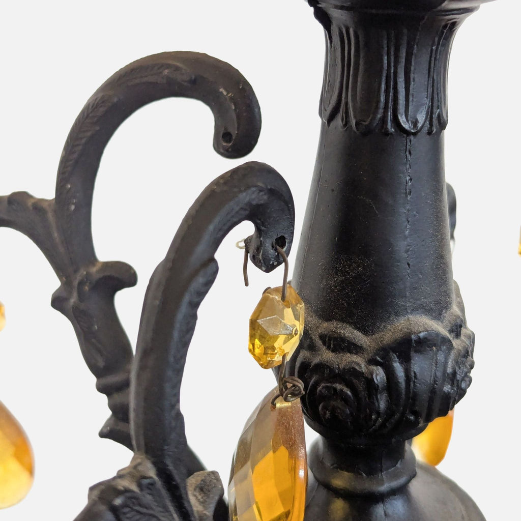 Vintage Hollywood Regency Amber Glass & Wrought Iron Table Lamp