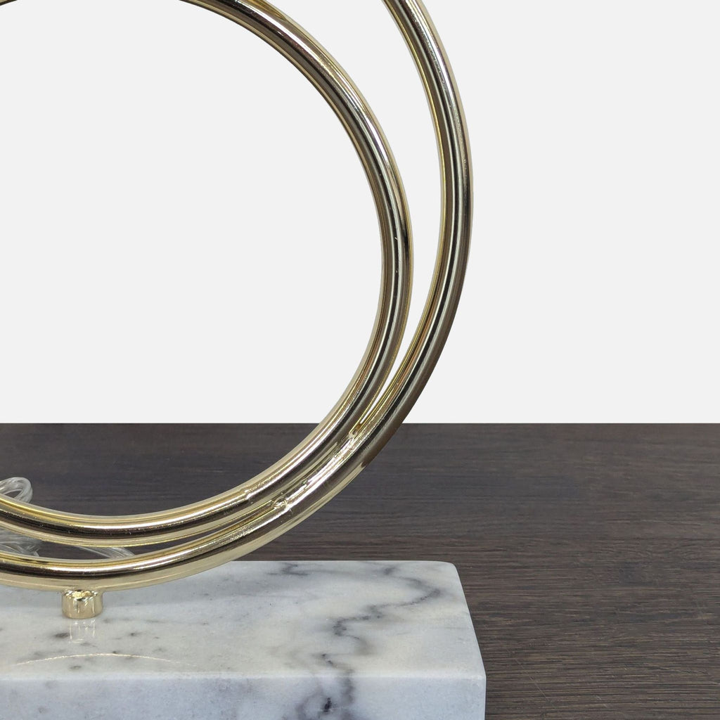 Modern Table Lamp with Black Shade, Gold Circles, and Marble Base
