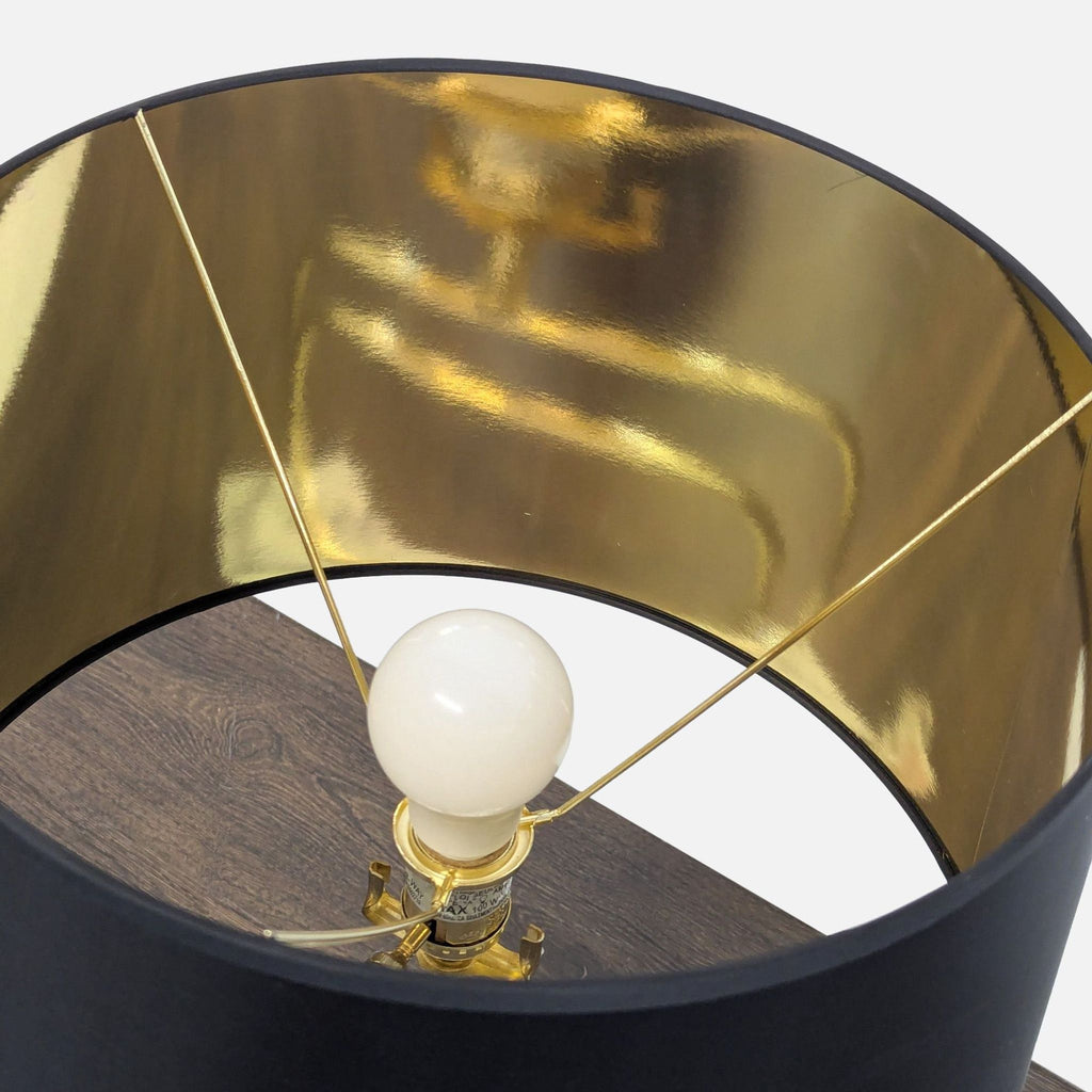 Modern Table Lamp with Black Shade, Gold Circles, and Marble Base