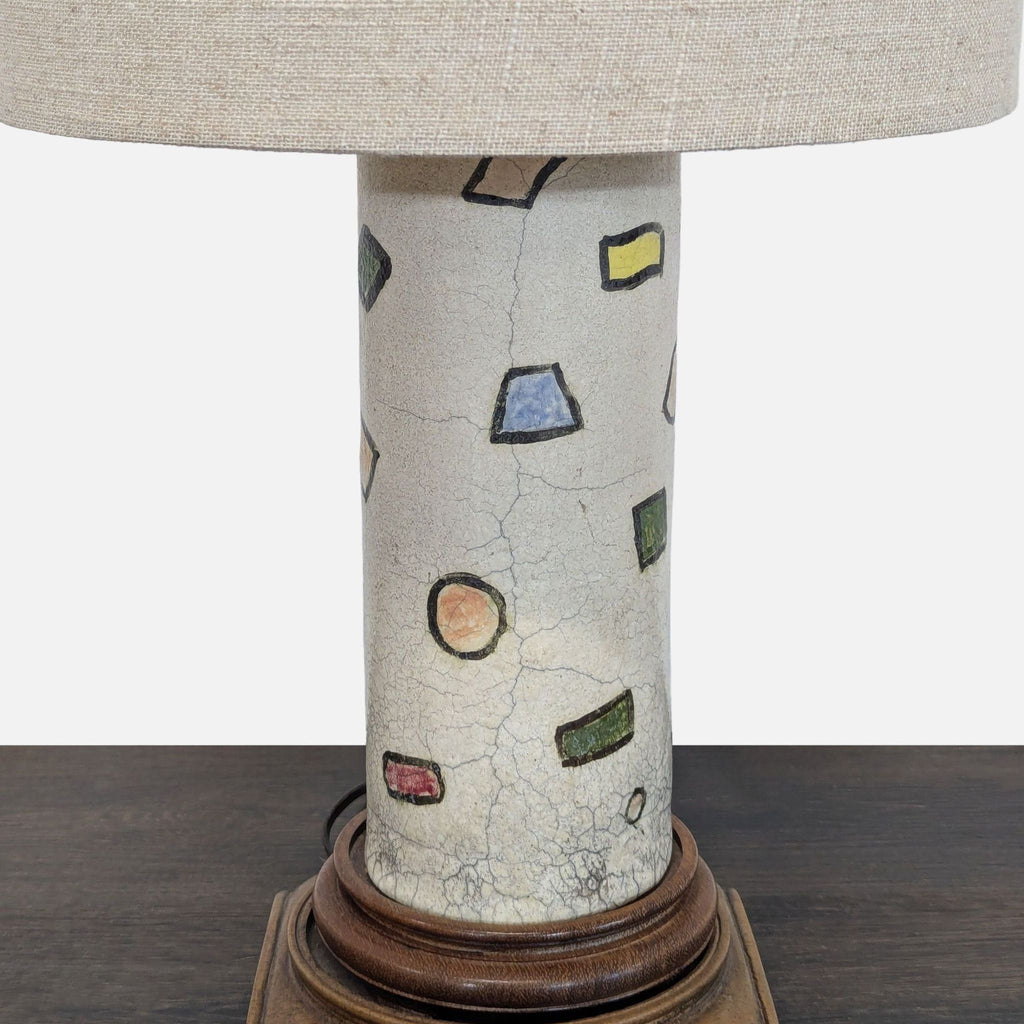 Stylish Table Lamp with Patterned Ceramic Base and Linen Shade