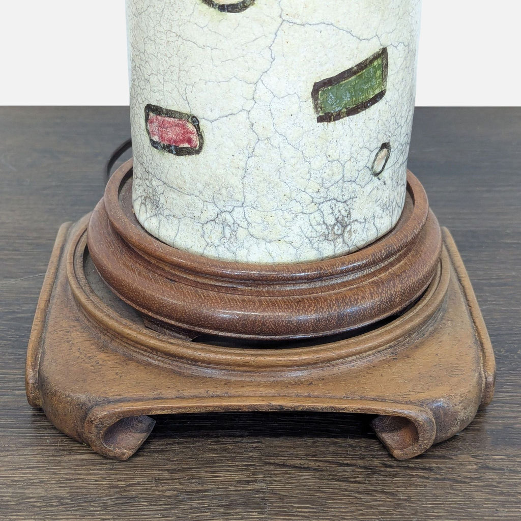 Stylish Table Lamp with Patterned Ceramic Base and Linen Shade