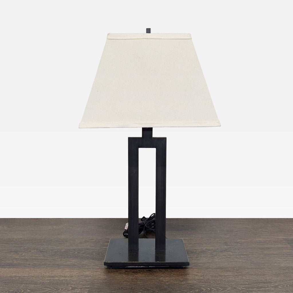 Modern Black Table Lamp with Square Cream Shade
