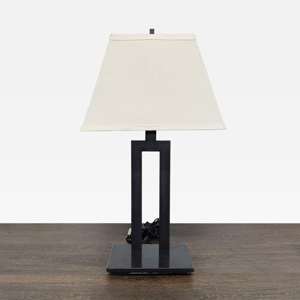 Modern Black Table Lamp with Square Cream Shade
