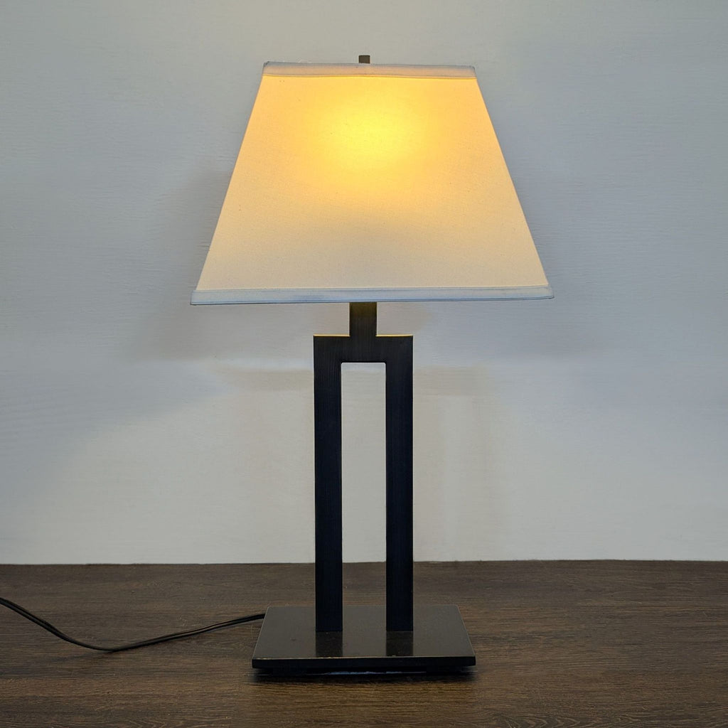 Modern Black Table Lamp with Square Cream Shade