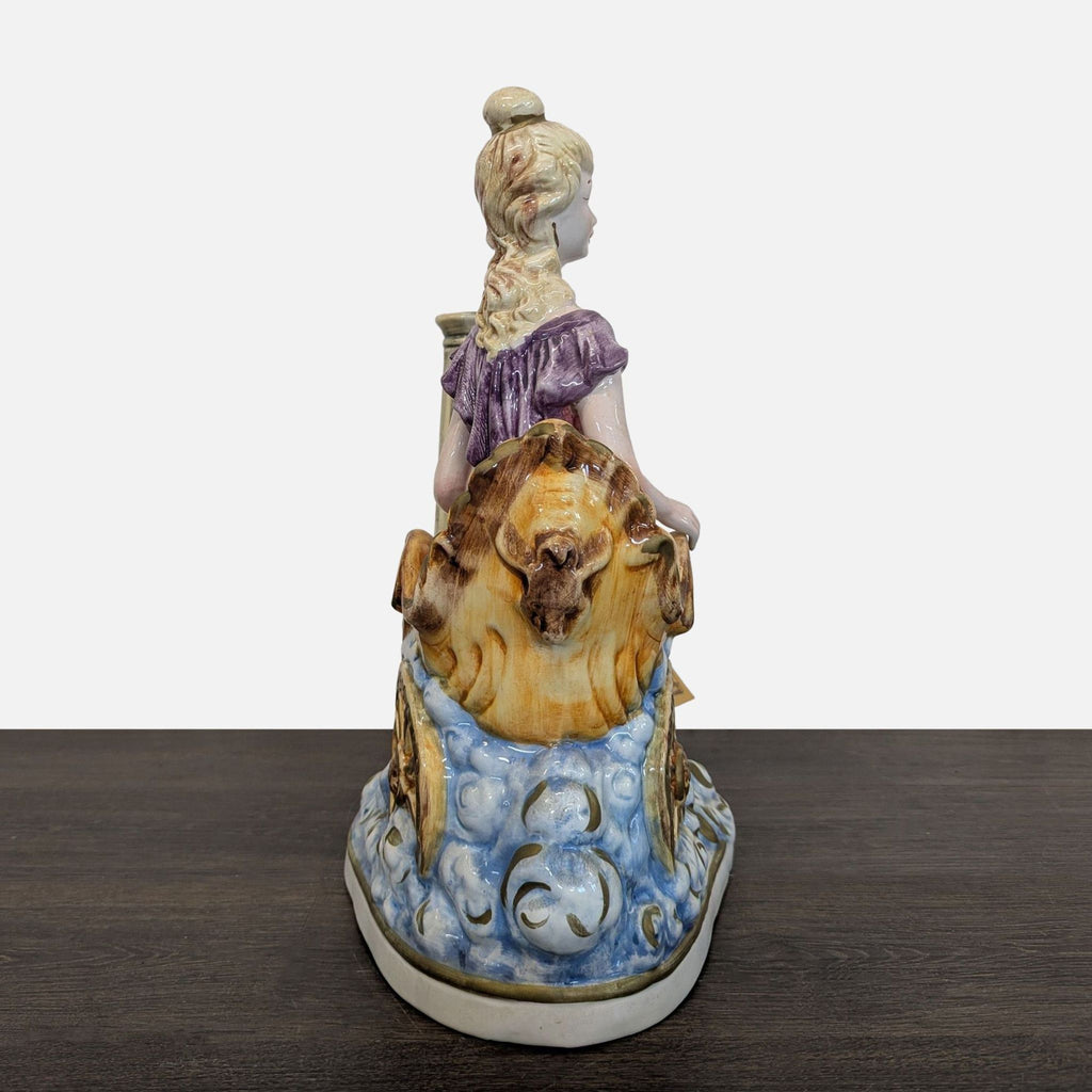 Capodimonte Porcelain Sculpture - Lady with Cherub and Swan Chariot