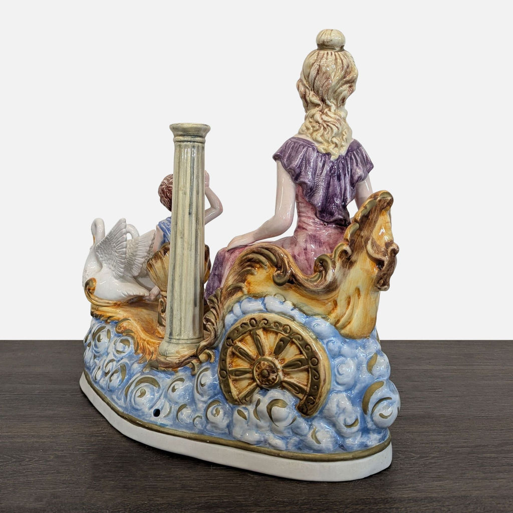 Capodimonte Porcelain Sculpture - Lady with Cherub and Swan Chariot