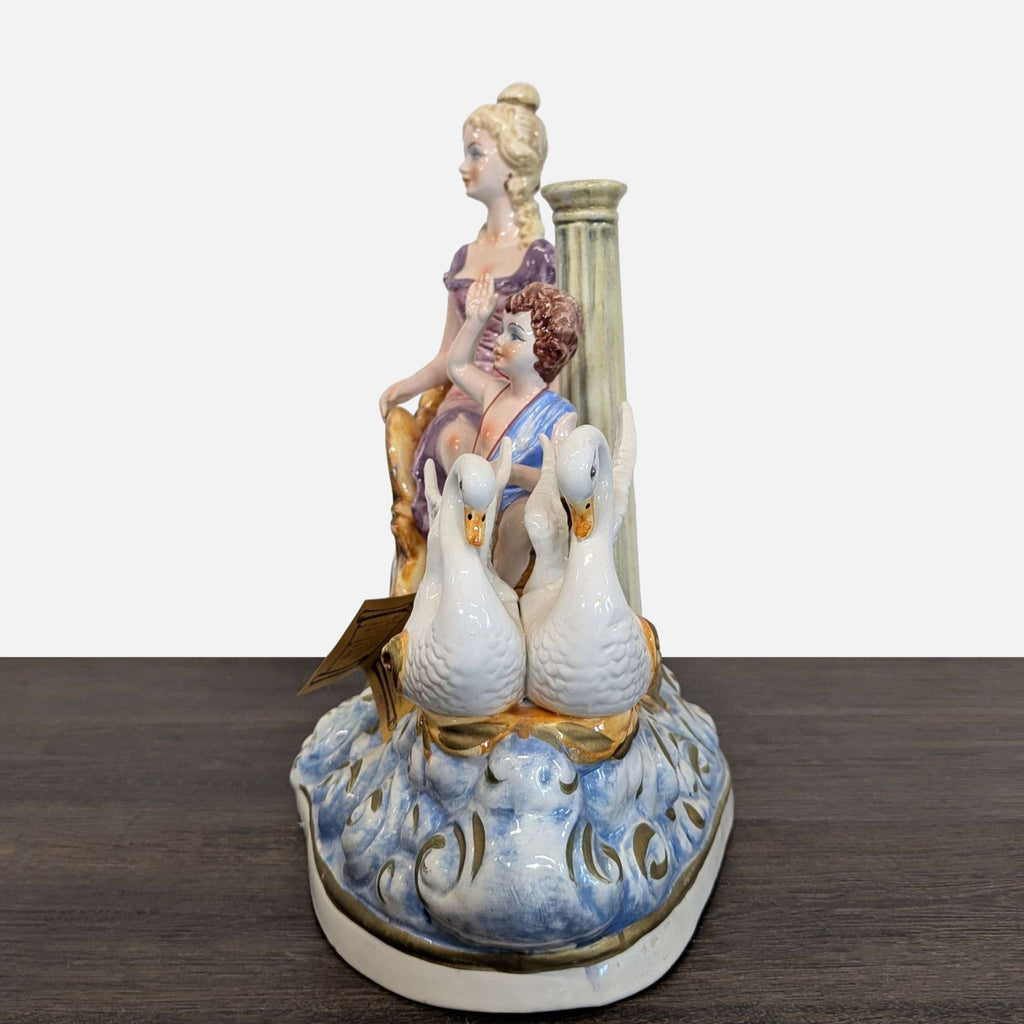 Capodimonte Porcelain Sculpture - Lady with Cherub and Swan Chariot