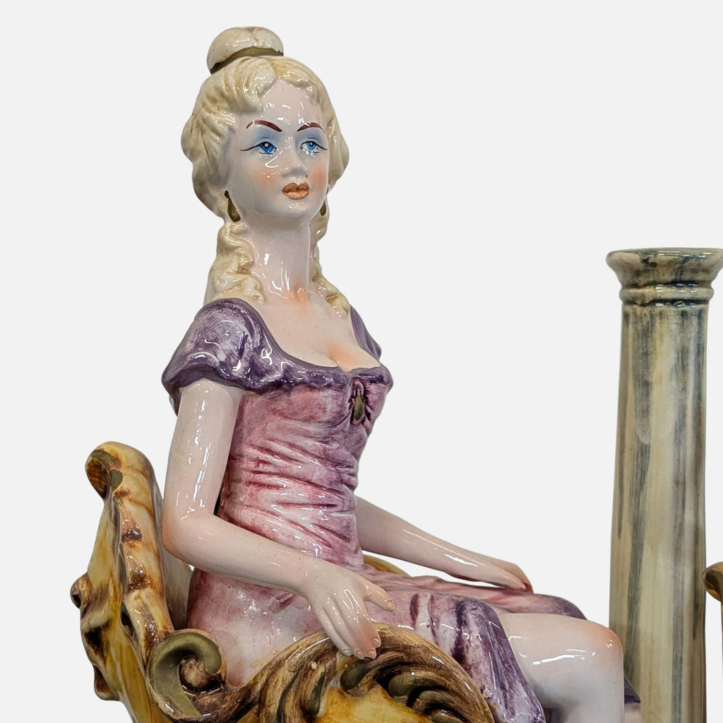 Capodimonte Porcelain Sculpture - Lady with Cherub and Swan Chariot