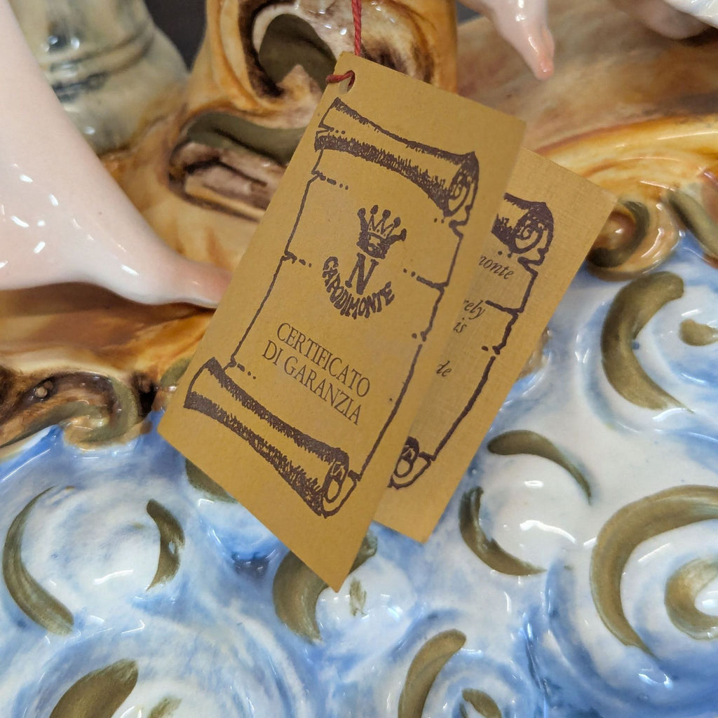 Capodimonte Porcelain Sculpture - Lady with Cherub and Swan Chariot