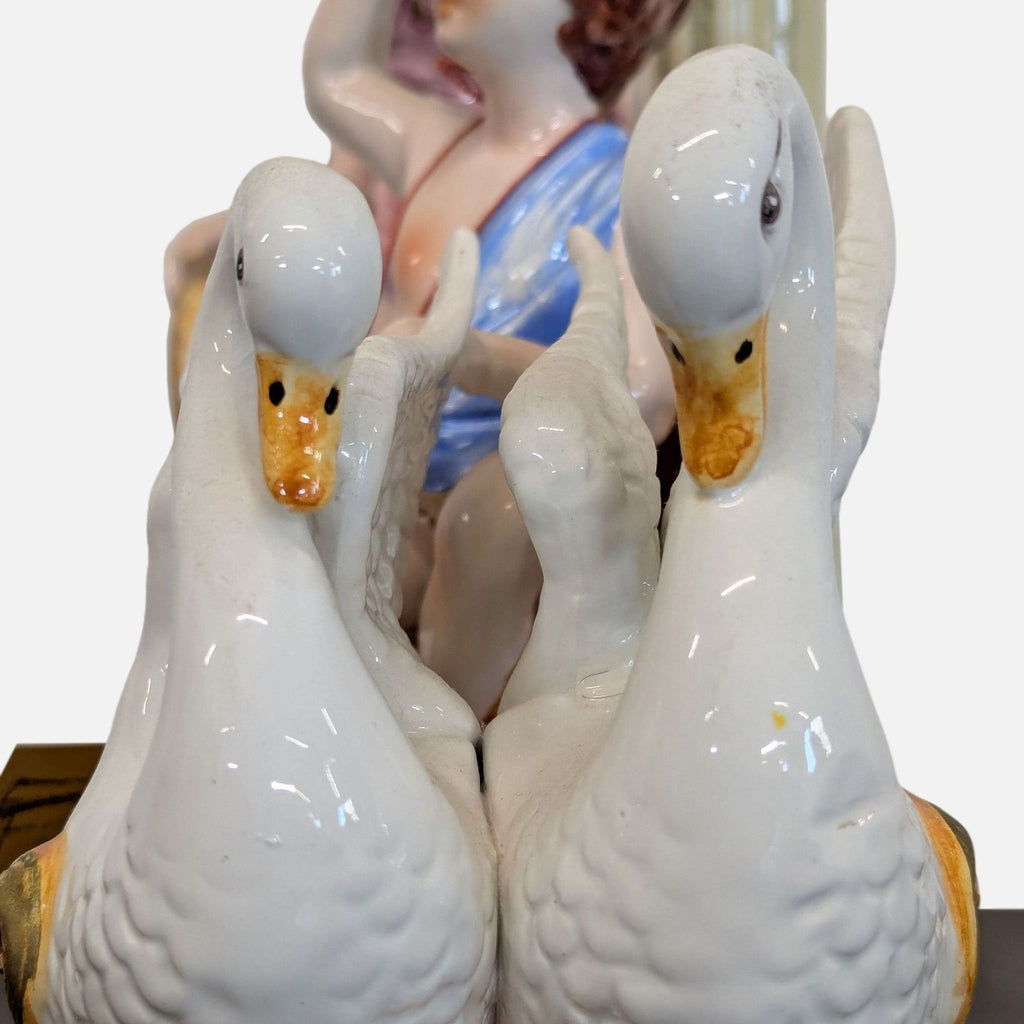 Capodimonte Porcelain Sculpture - Lady with Cherub and Swan Chariot