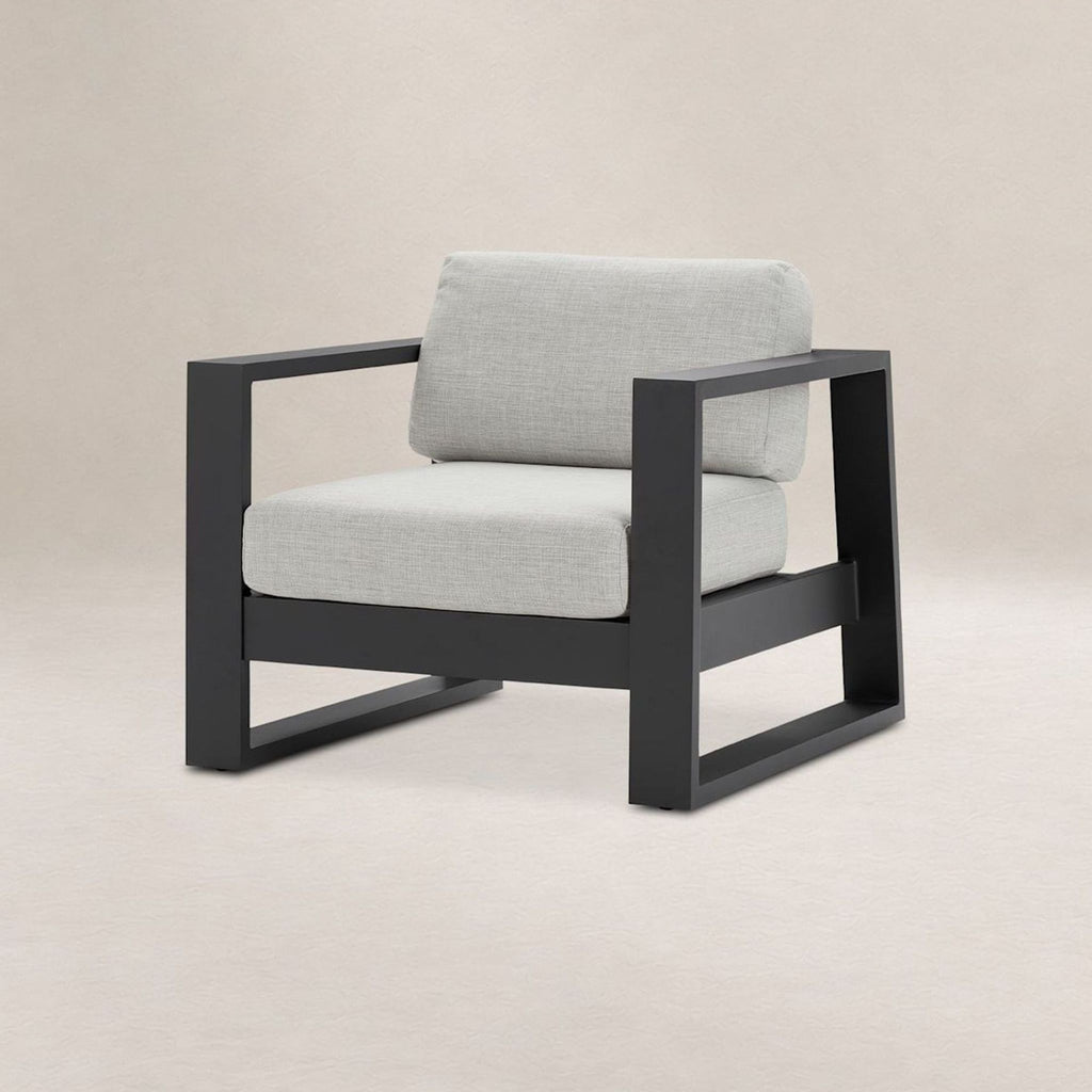 Castlery Rio Modern Black Frame Armchair with Light Grey Cushions
