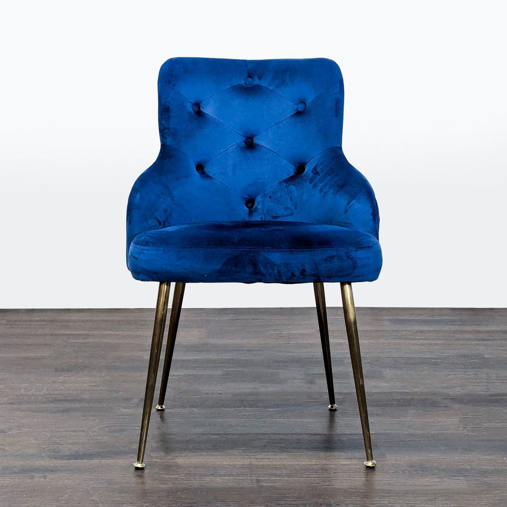 Blue Velvet Lounge Chair with Gold Metal Legs