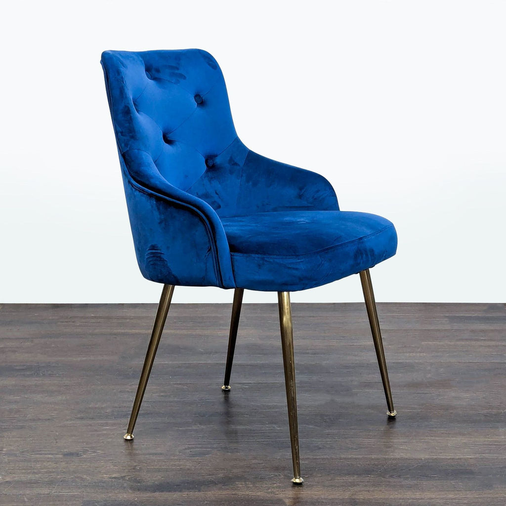 Blue Velvet Lounge Chair with Gold Metal Legs