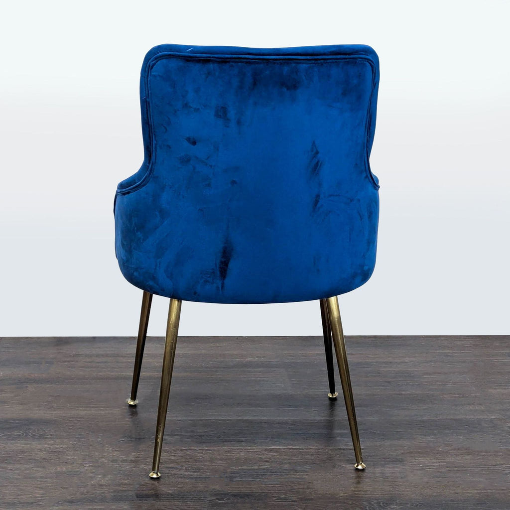 Blue Velvet Lounge Chair with Gold Metal Legs