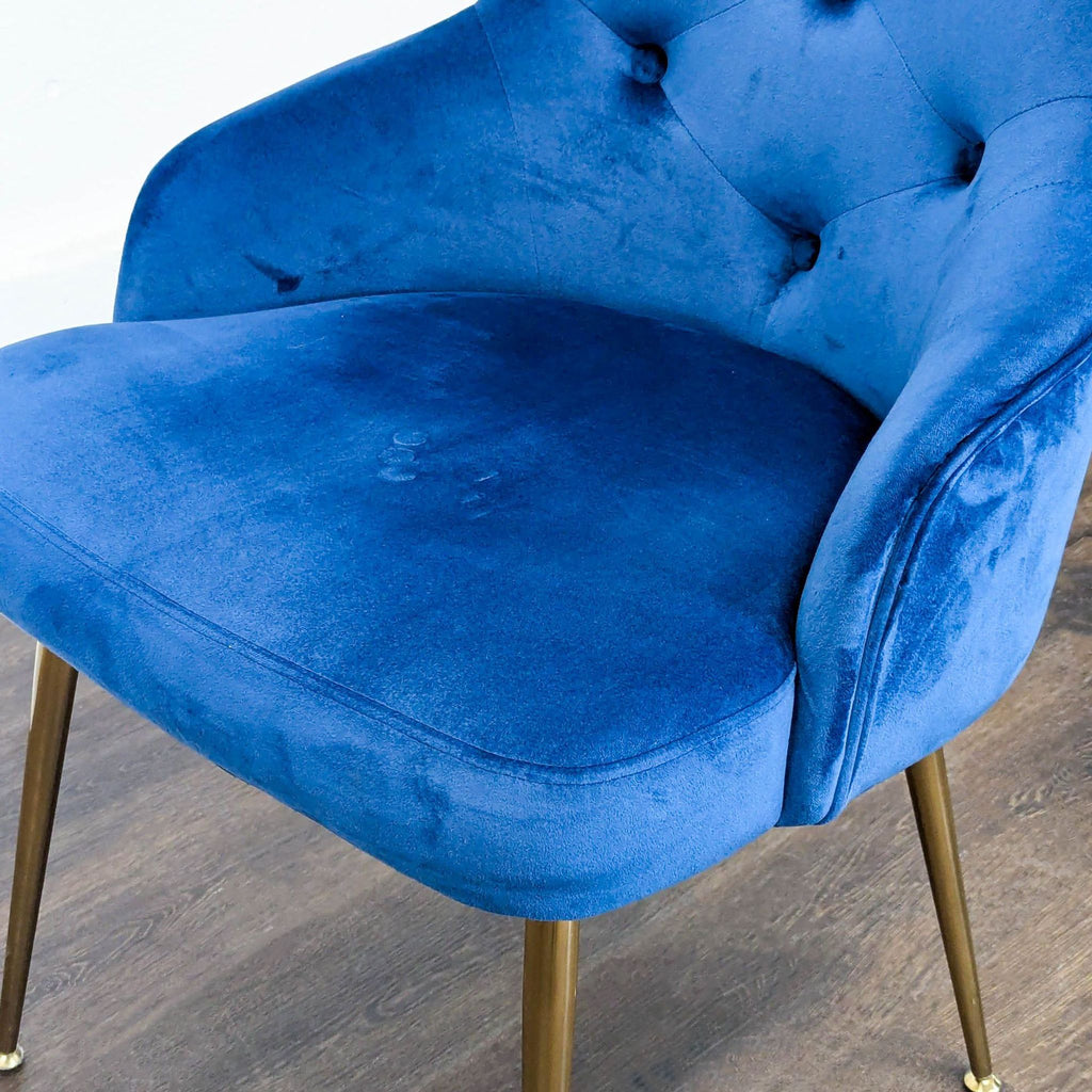 Blue Velvet Lounge Chair with Gold Metal Legs