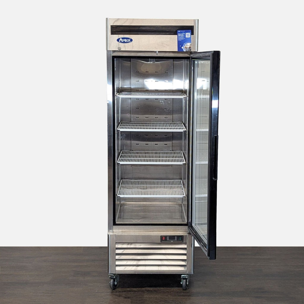 1. Atosa stainless steel commercial refrigerator with double doors, designed for restaurant or kitchen use.  