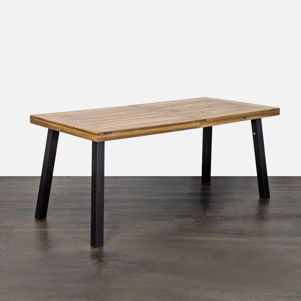 Planked Wood Top Dining Table on Metal Legs