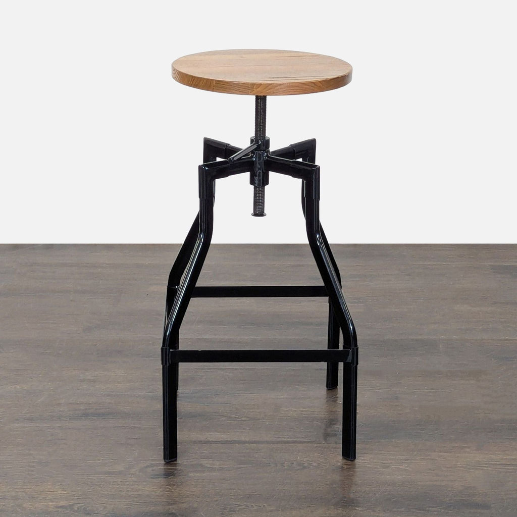 Industrial Adjustable Metal and Wood Swivel Stool