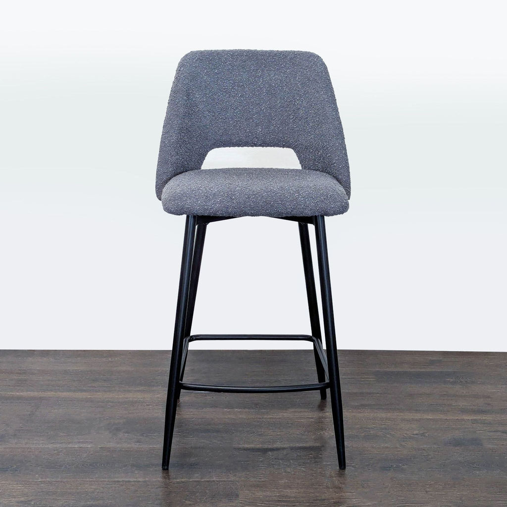 Modern Gray Upholstered Bar Stool with Backrest and Metal Legs