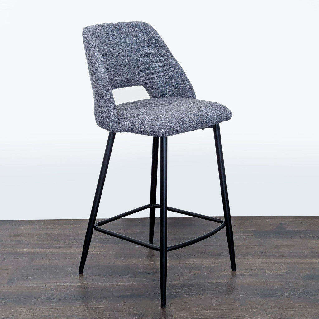 Modern Gray Upholstered Bar Stool with Backrest and Metal Legs
