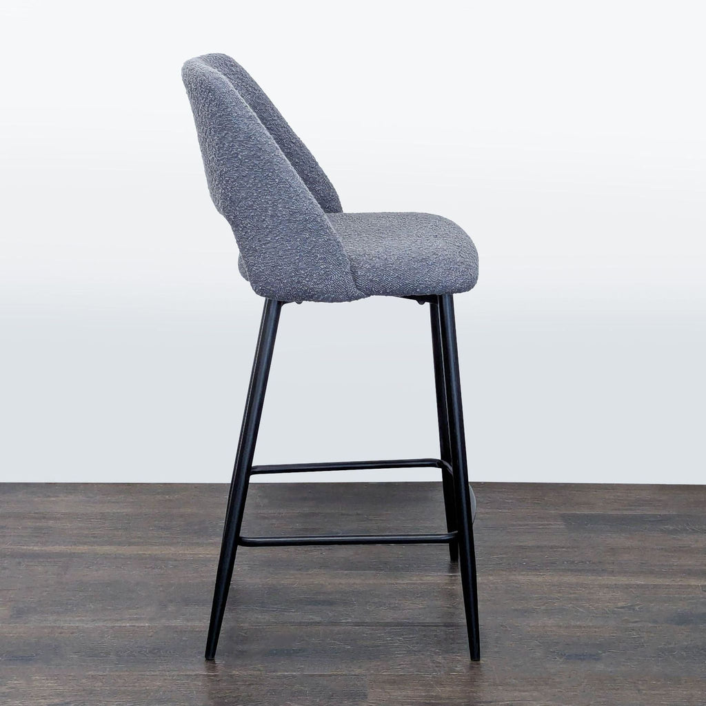 Modern Gray Upholstered Bar Stool with Backrest and Metal Legs