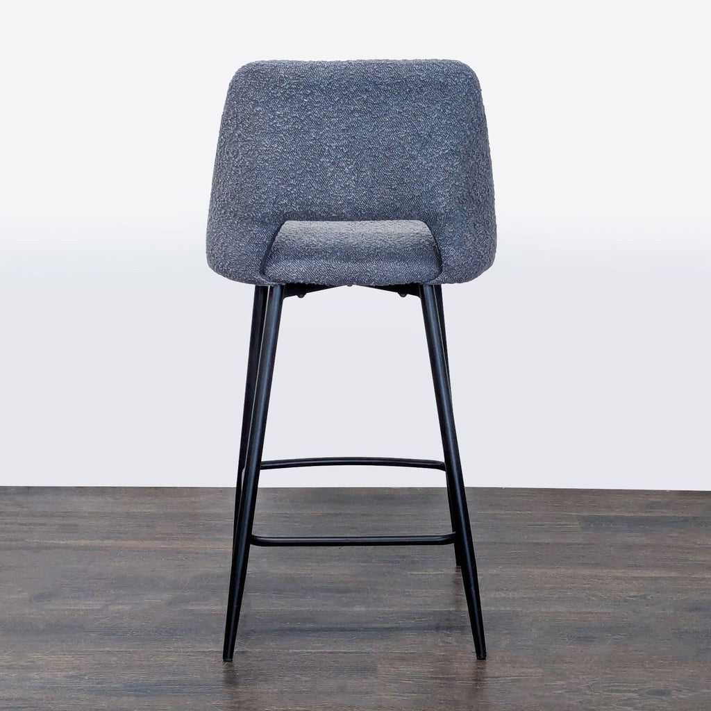 Modern Gray Upholstered Bar Stool with Backrest and Metal Legs