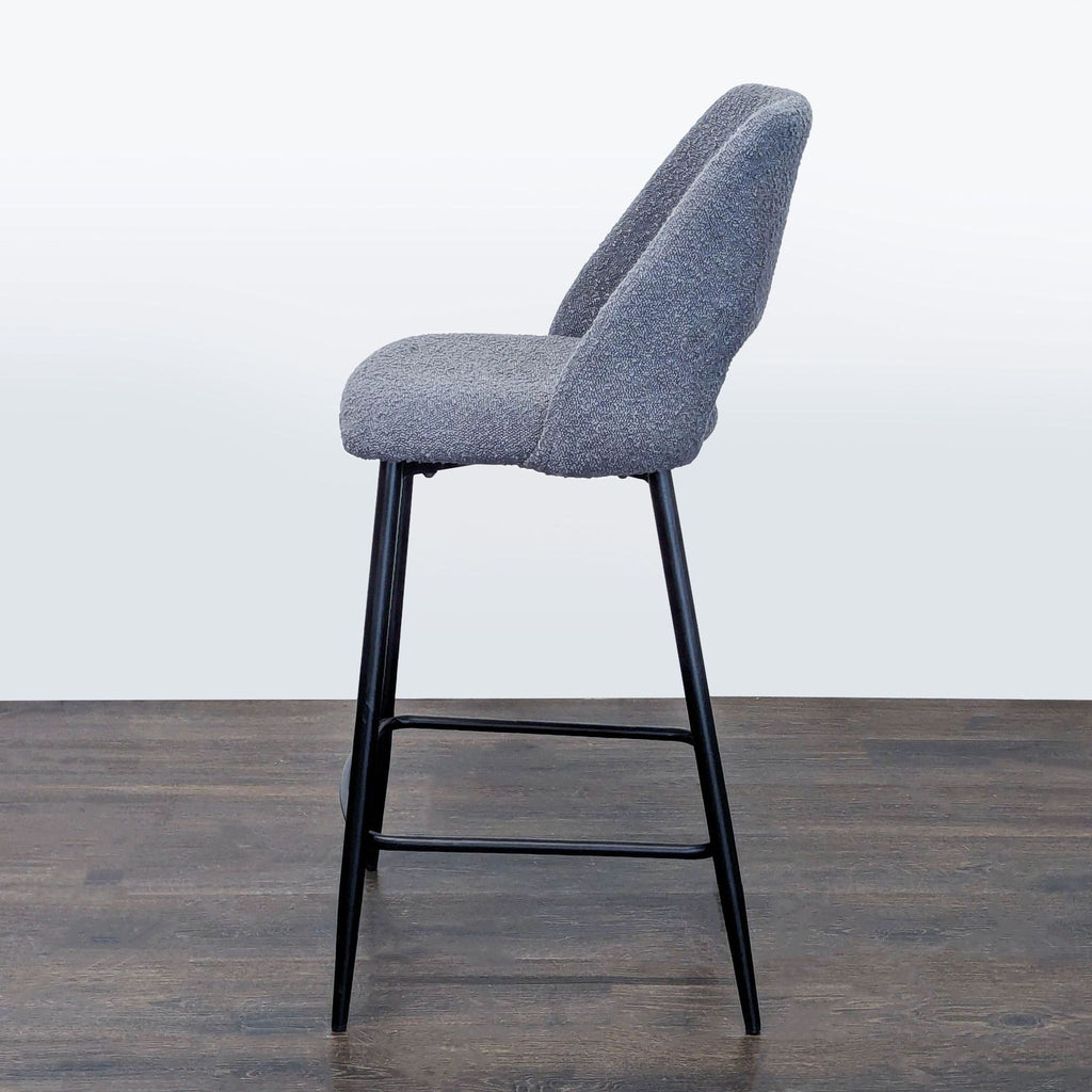 Modern Gray Upholstered Bar Stool with Backrest and Metal Legs