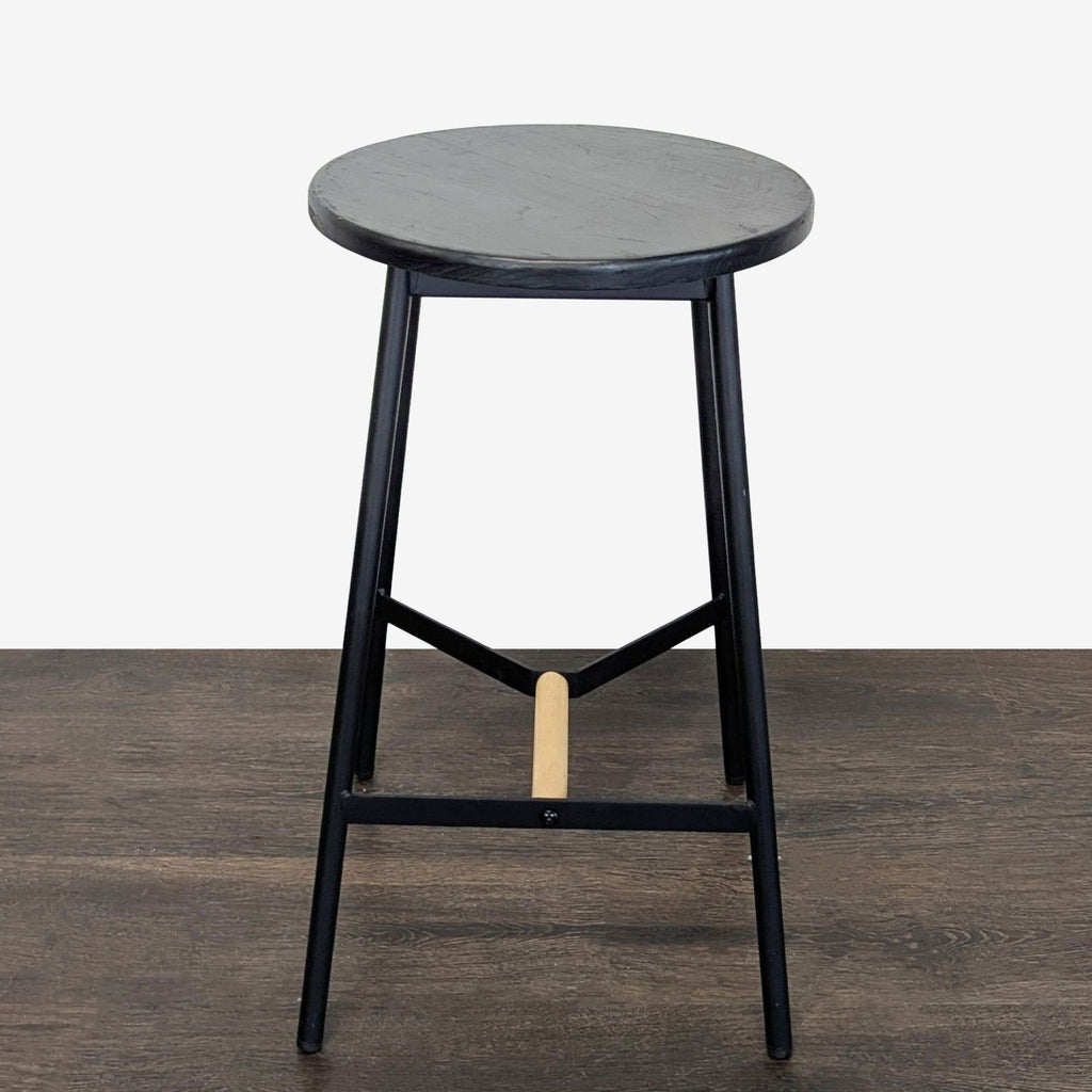 Modern Black Metal & Wood Round Stool – Minimalist Design