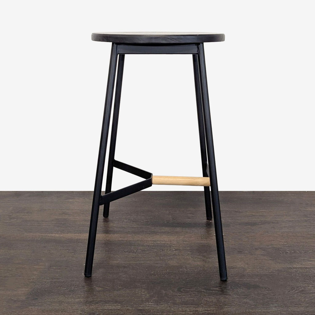 Modern Black Metal & Wood Round Stool – Minimalist Design