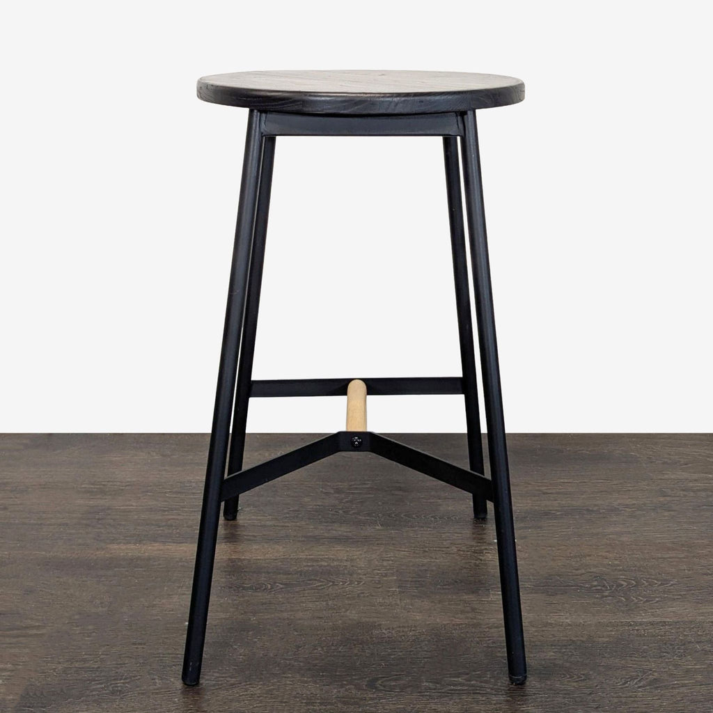 Modern Black Metal & Wood Round Stool – Minimalist Design