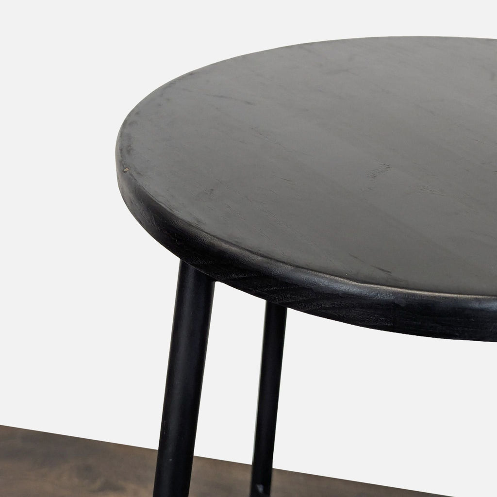 Modern Black Metal & Wood Round Stool – Minimalist Design
