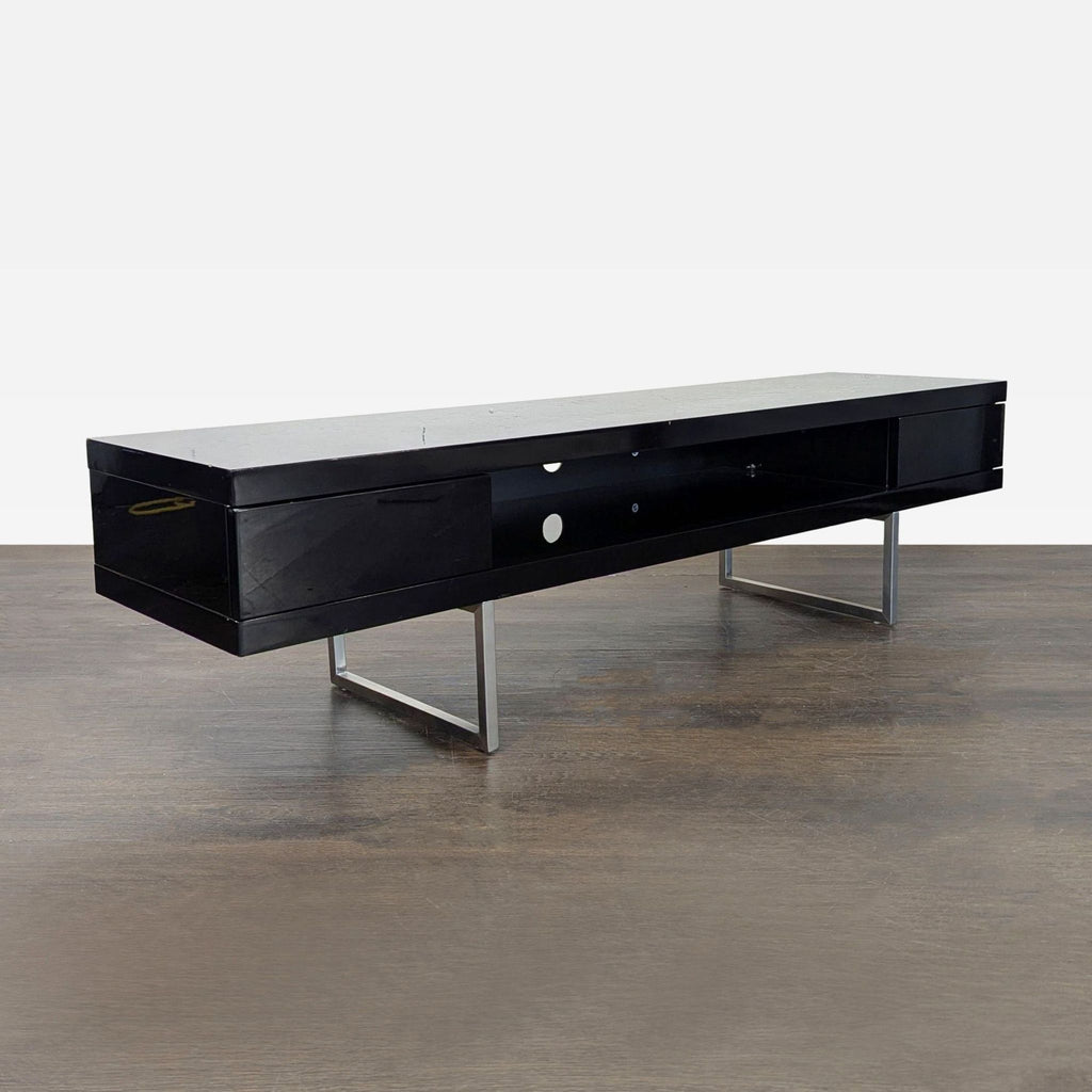 Black High Gloss Media Console with Two Drawers