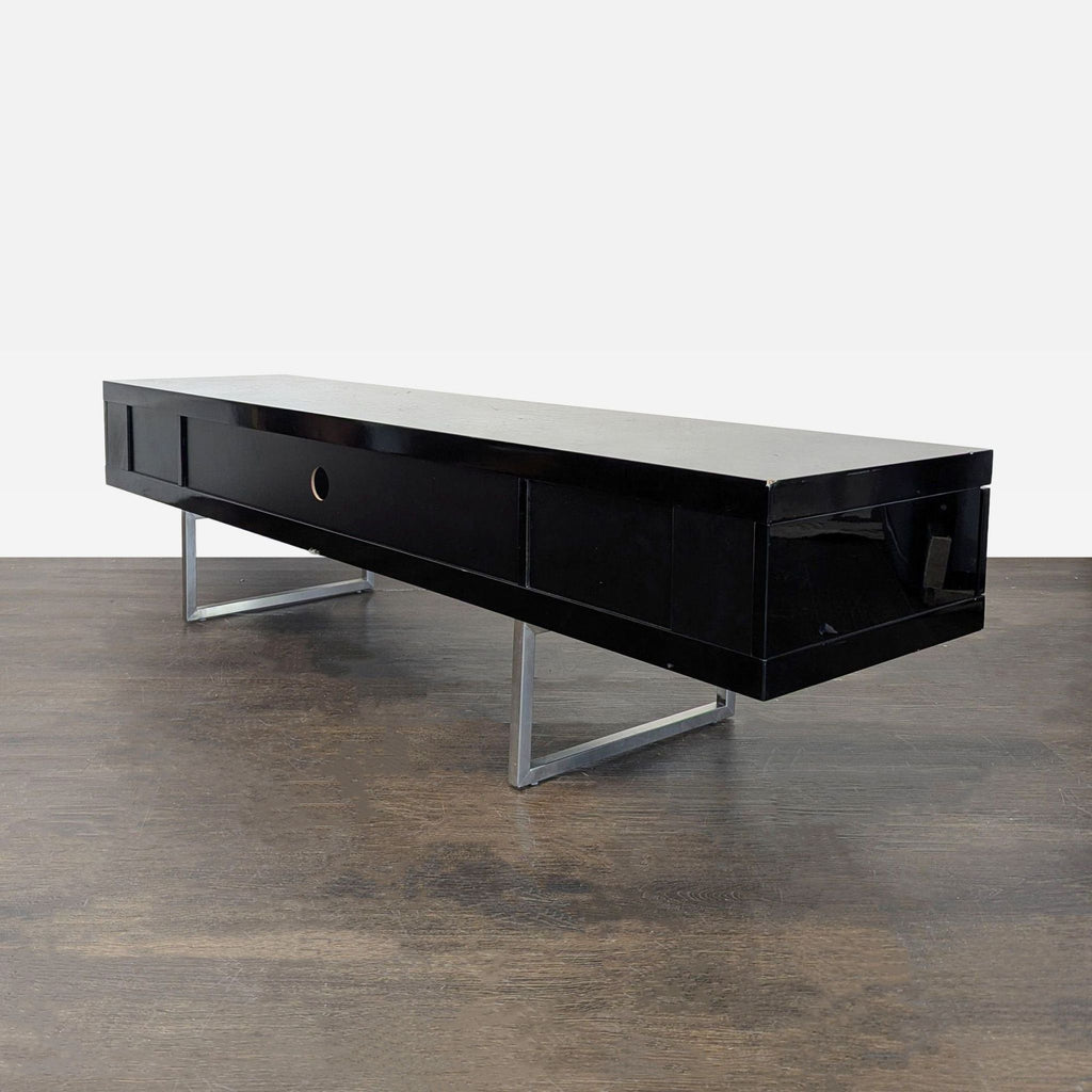 Black High Gloss Media Console with Two Drawers