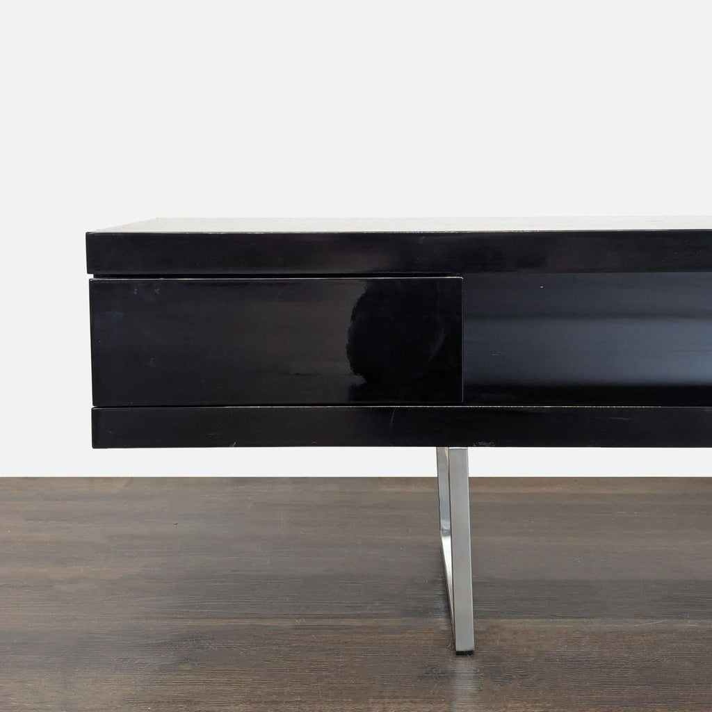 Black High Gloss Media Console with Two Drawers