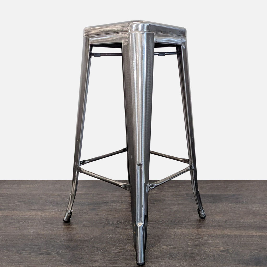 Industrial Metal Bar Stool with Brushed Steel Finish