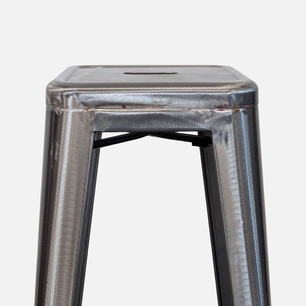 Industrial Metal Bar Stool with Brushed Steel Finish
