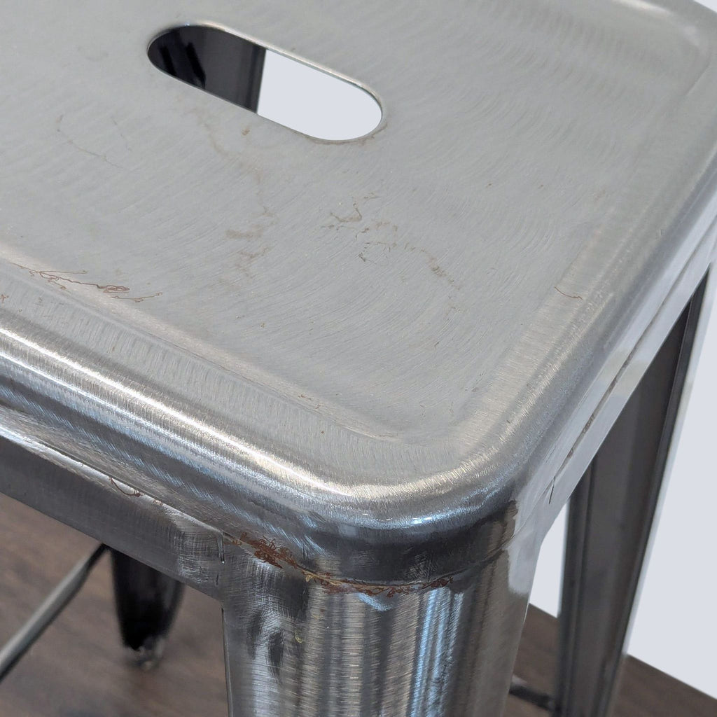 Industrial Metal Bar Stool with Brushed Steel Finish