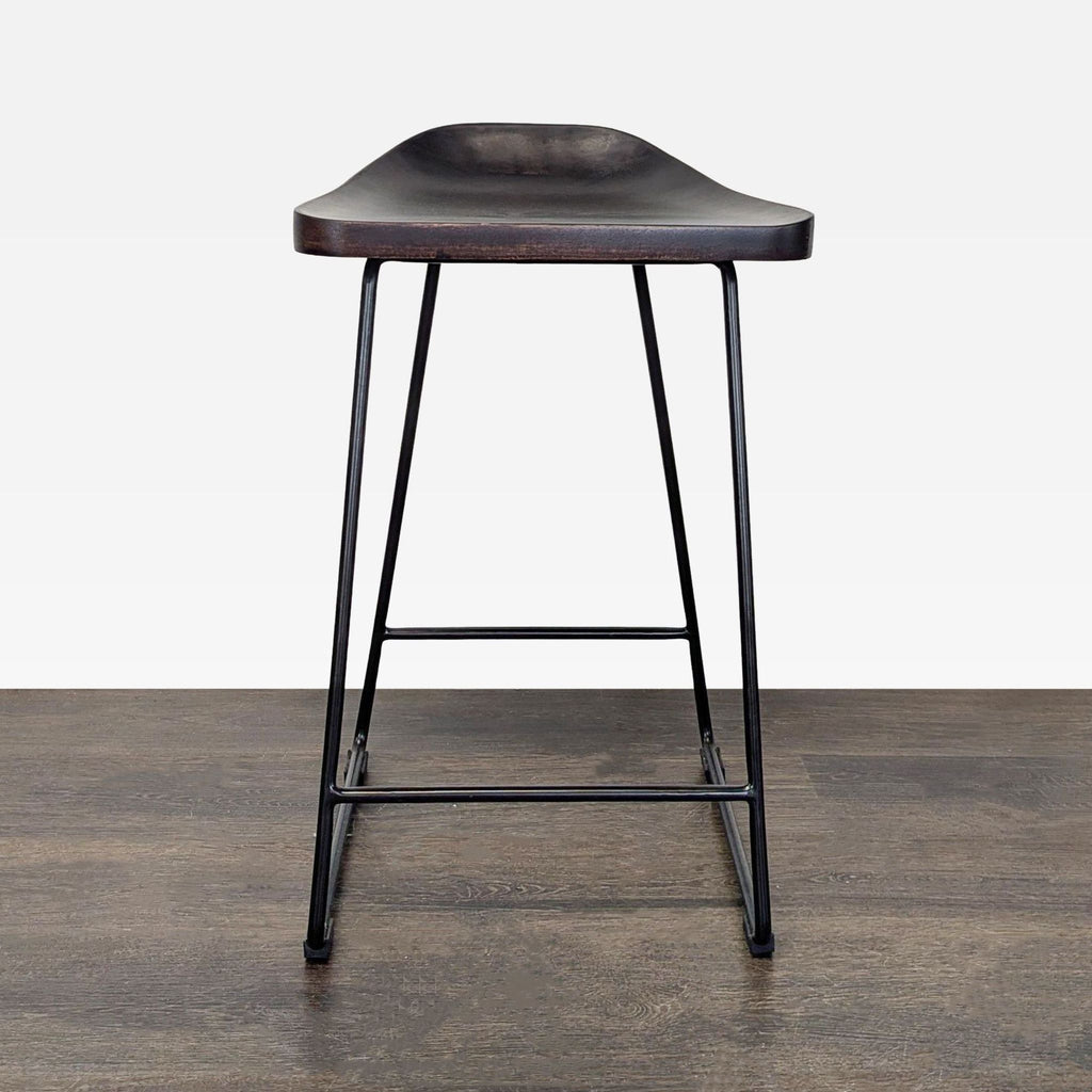 Pottery Barn Brenner Modern Industrial Counter Stool with Wood Seat and Metal Base