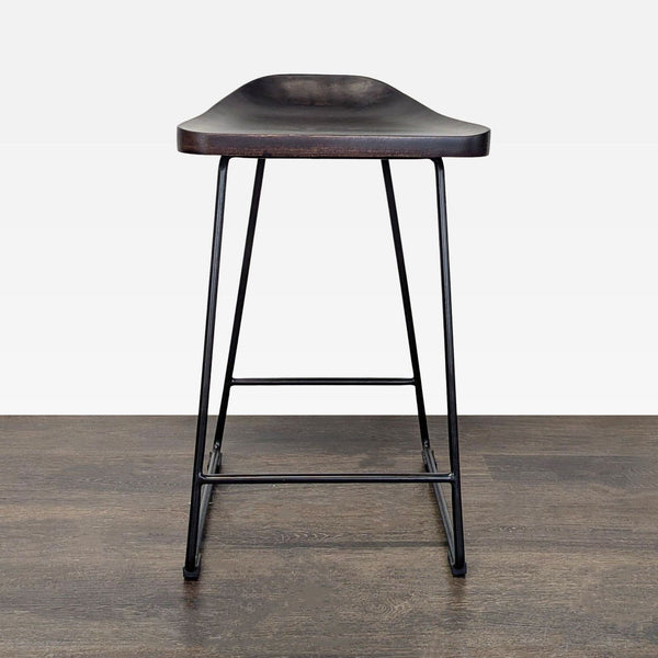 Pottery Barn Brenner Modern Industrial Counter Stool with Wood Seat and Metal Base