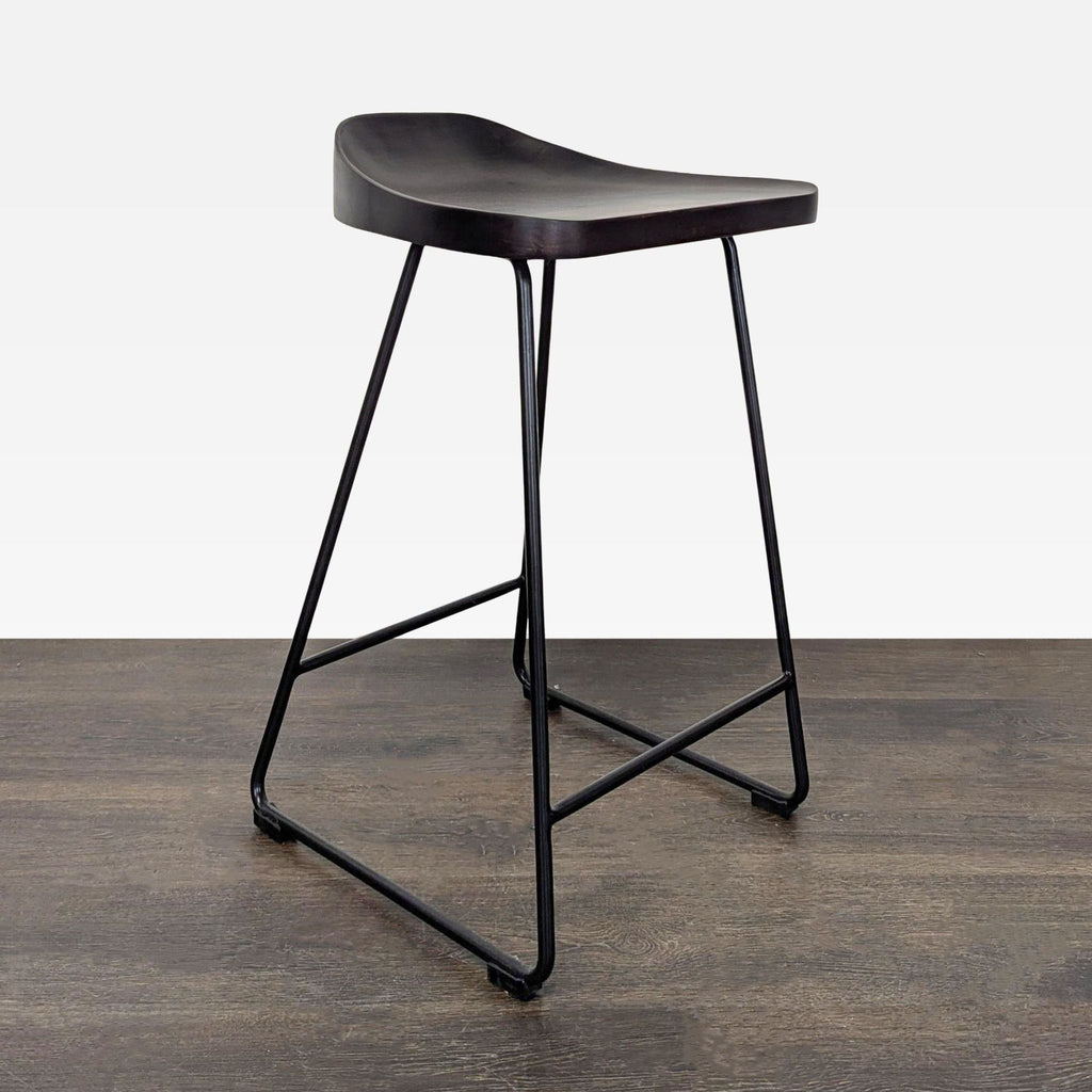 Pottery Barn Brenner Modern Industrial Counter Stool with Wood Seat and Metal Base