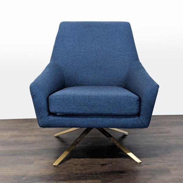 Article Spin Blue Lounge Chair with Gold Metal Swivel Base