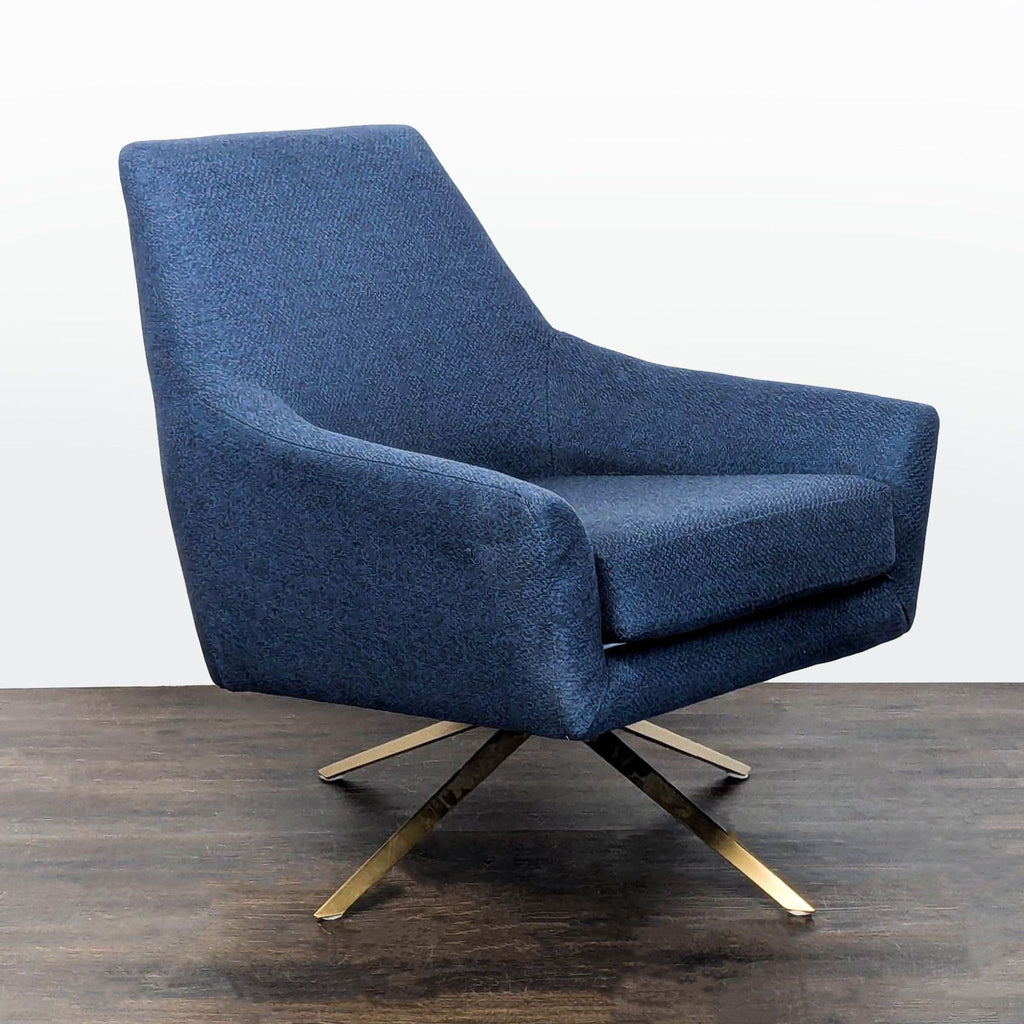 Article Spin Blue Lounge Chair with Gold Metal Swivel Base