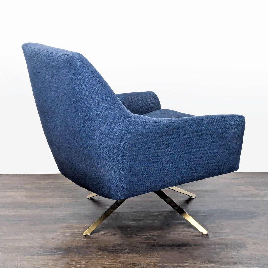 Article Spin Blue Lounge Chair with Gold Metal Swivel Base