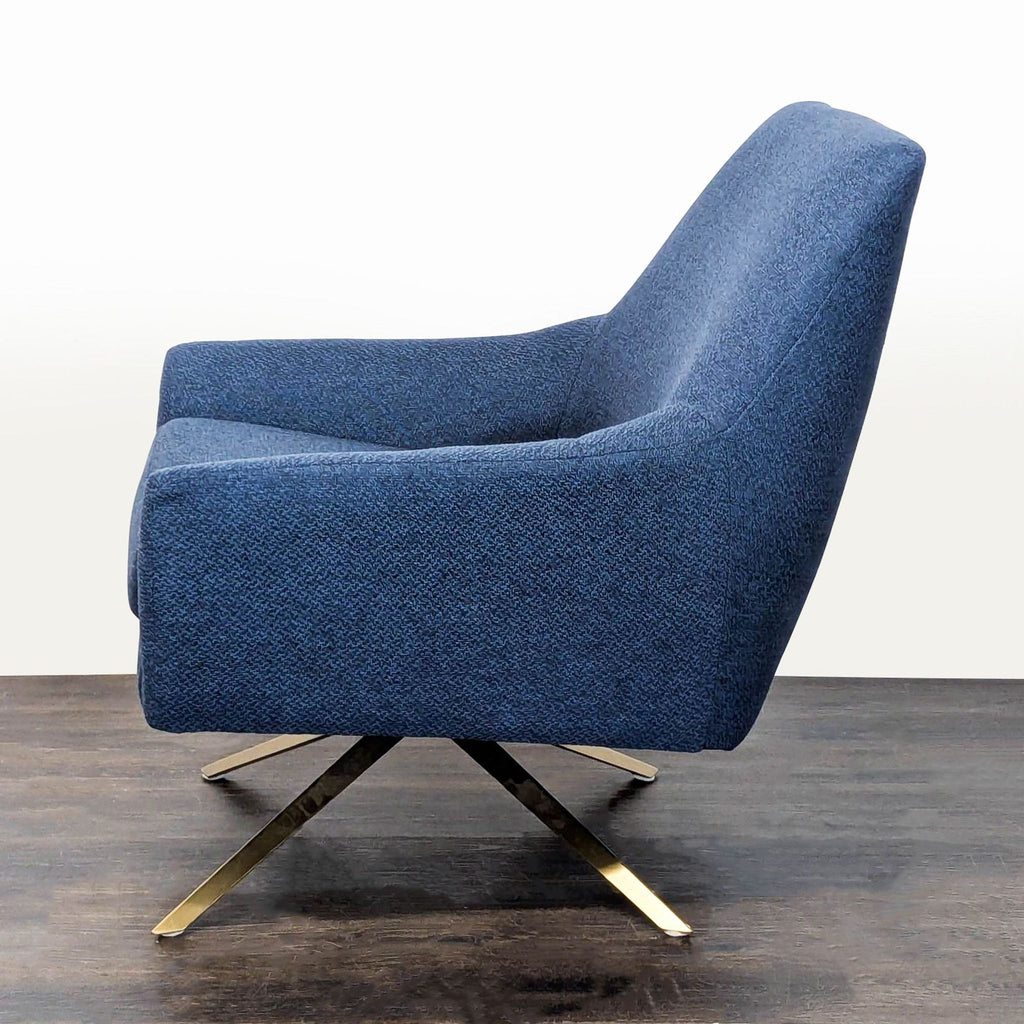 Article Spin Blue Lounge Chair with Gold Metal Swivel Base