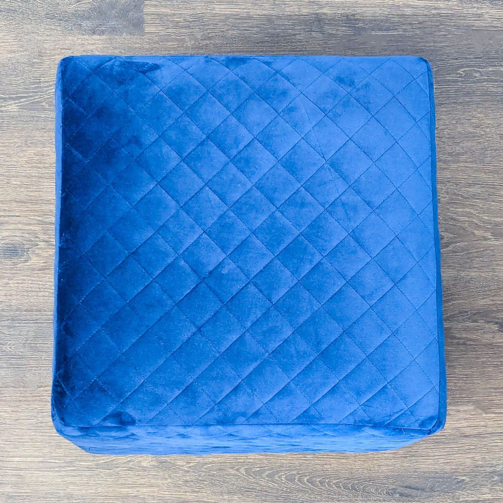 New Pacific Direct Grange Blue Velvet Cube Ottoman with Gold Base