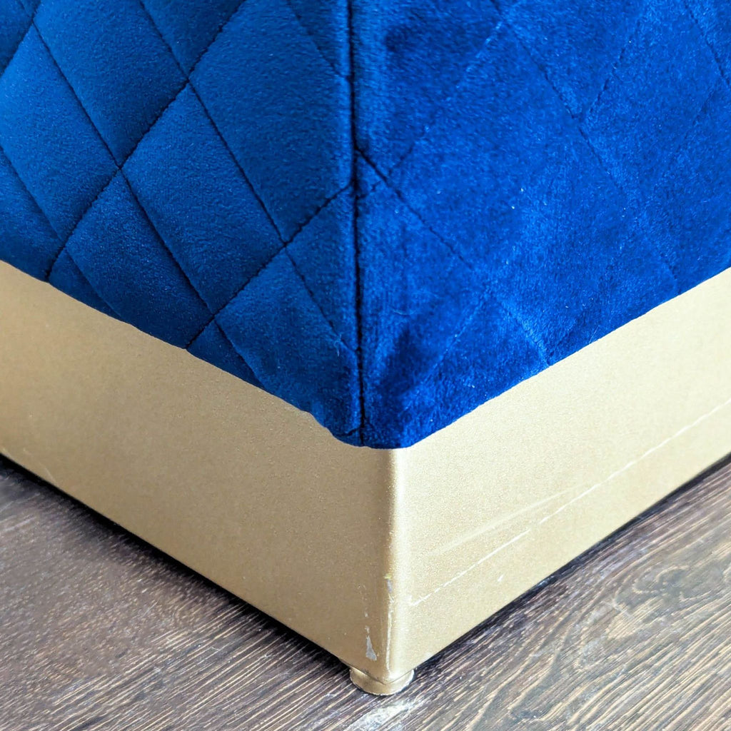 New Pacific Direct Grange Blue Velvet Cube Ottoman with Gold Base