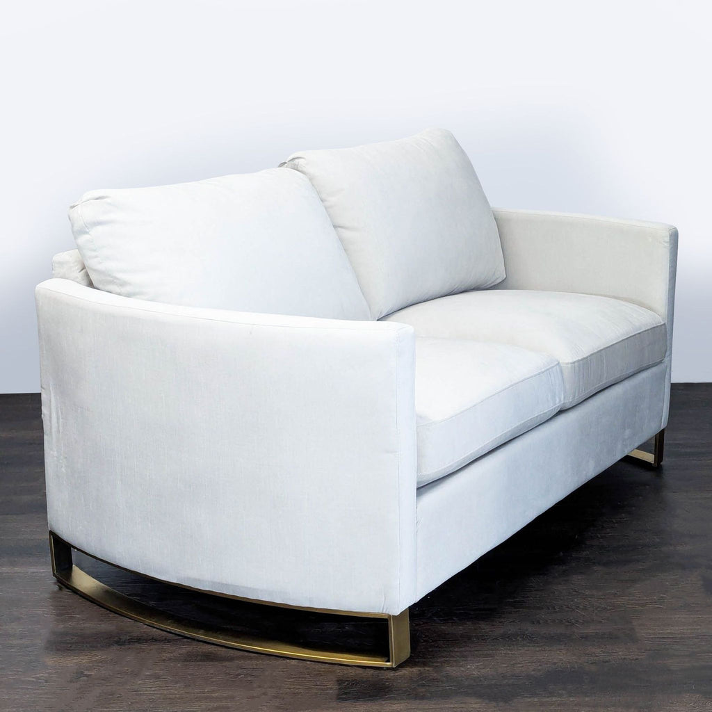 2. Stylish Coaster Loveseat; compact two-seater with clean lines, padded armrests, and textured fabric for comfort.  